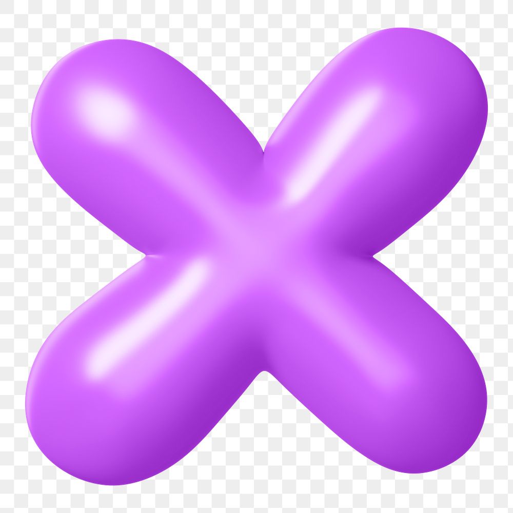3D Multiply sign png symbol sticker, purple balloon texture, transparent background