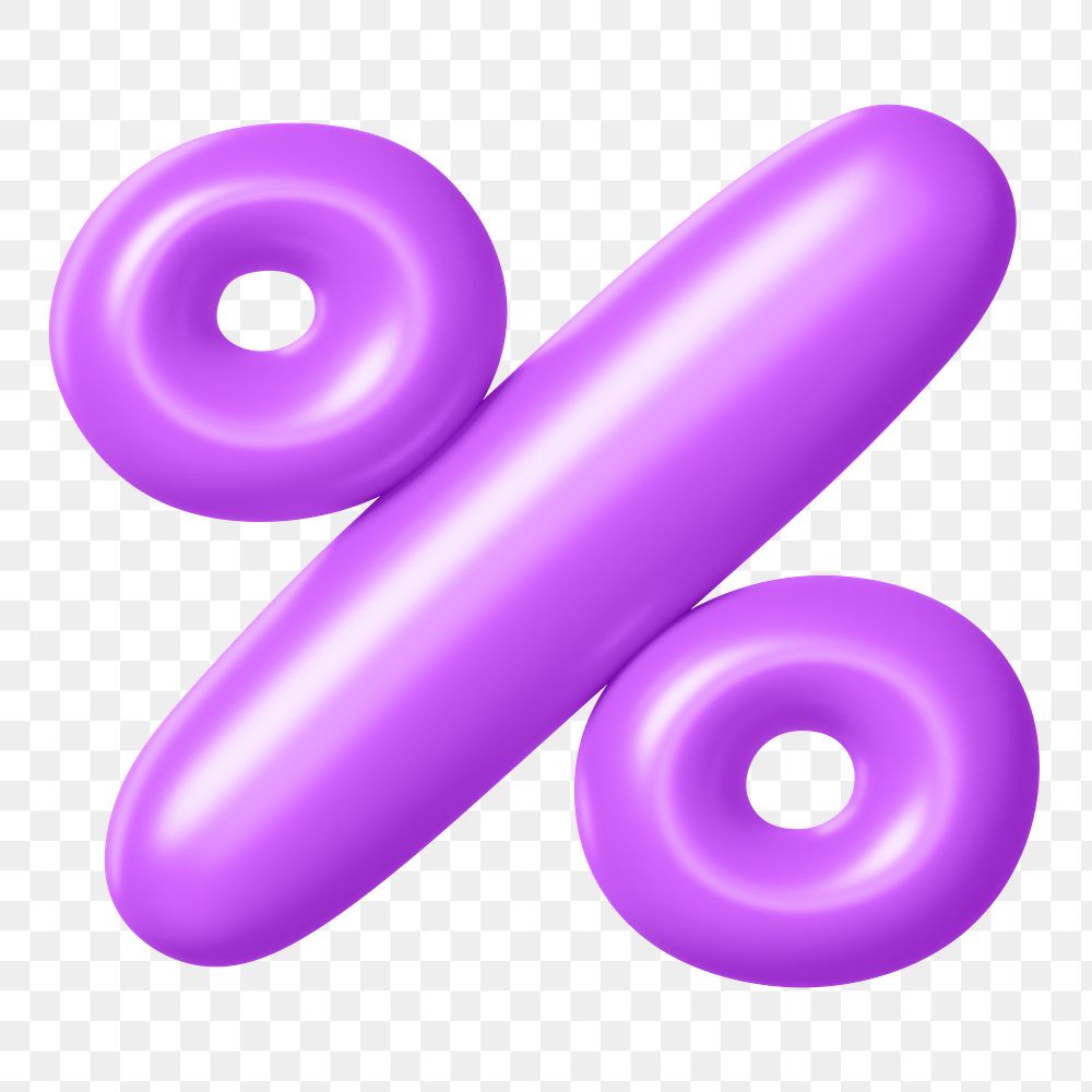 3D Percent sign png symbol sticker, purple balloon texture, transparent background