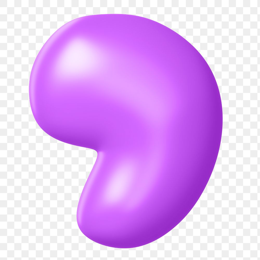 3D Apostrophe mark png sticker, purple balloon texture, transparent background