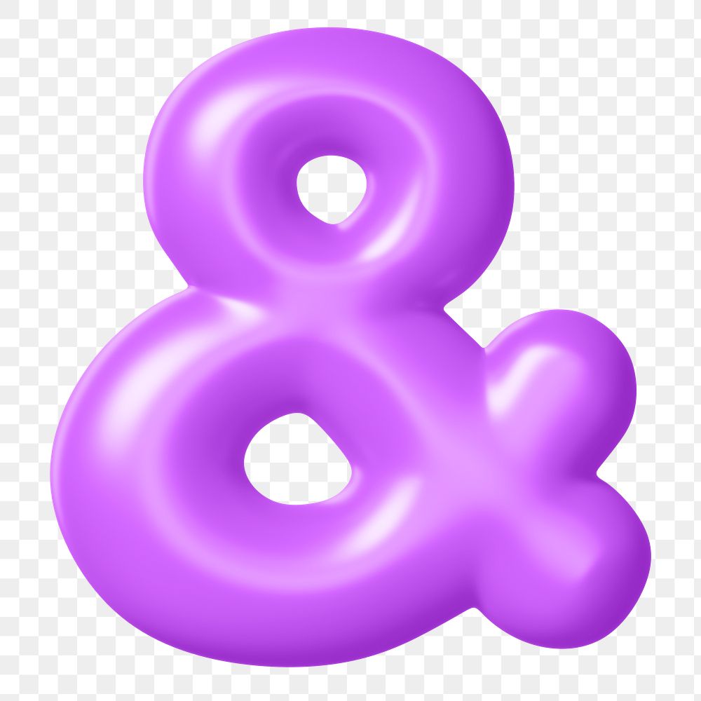 3D Ampersand sign png  sticker, purple balloon texture, transparent background