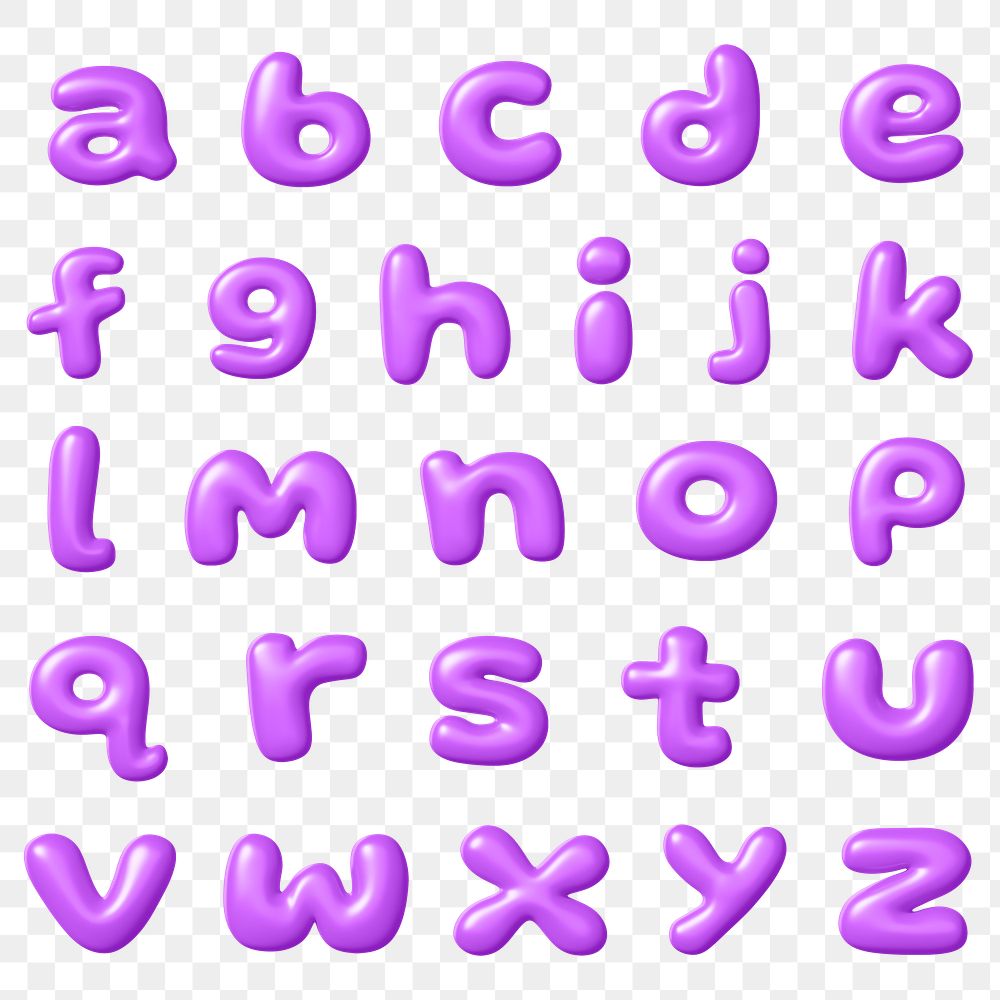 3D A-Z png letter sticker, purple balloon English alphabet set on transparent background