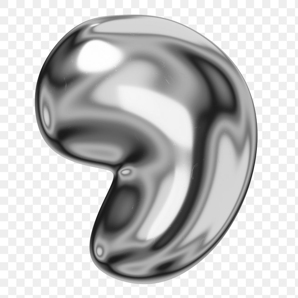 Comma mark png sticker, 3D chrome metallic balloon design, transparent background