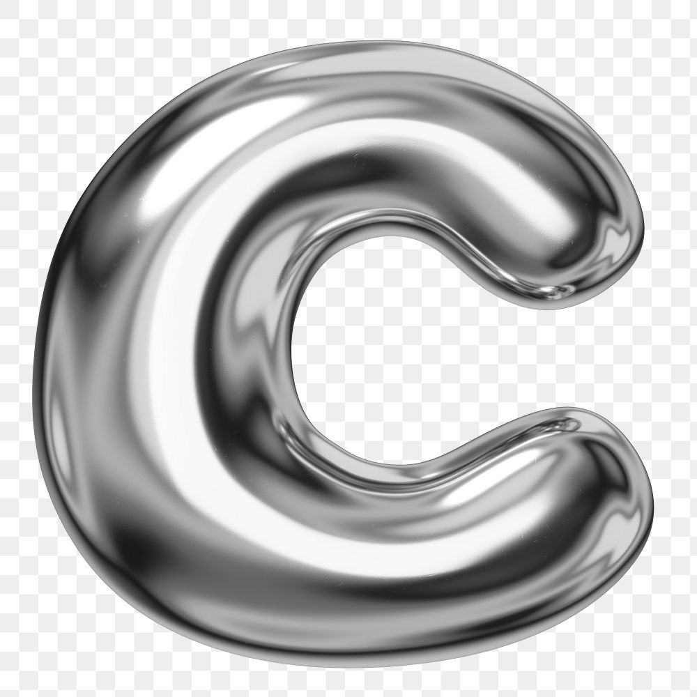 C alphabet png sticker, 3D chrome metallic balloon design, transparent background