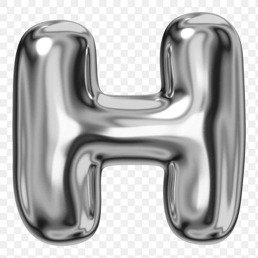 H alphabet png sticker, 3D chrome metallic balloon design, transparent background