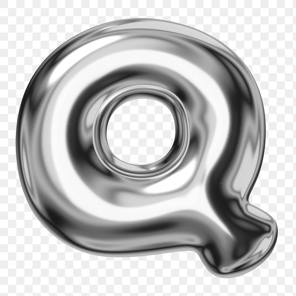 Q alphabet png sticker, 3D chrome metallic balloon design, transparent background