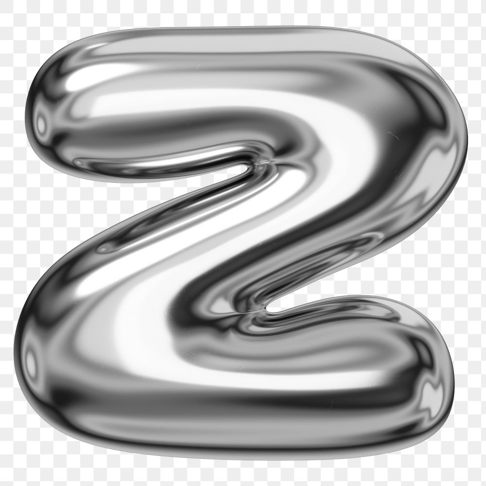 Z alphabet png sticker, 3D chrome metallic balloon design, transparent background