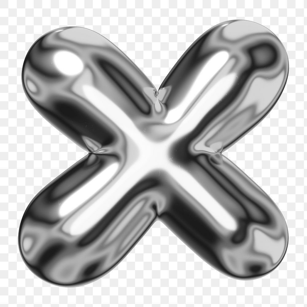 Multiply sign symbol png sticker, 3D chrome metallic balloon design, transparent background