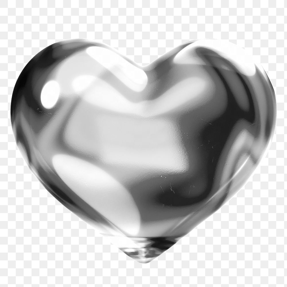 3D heart png sticker, metallic balloon texture, transparent background