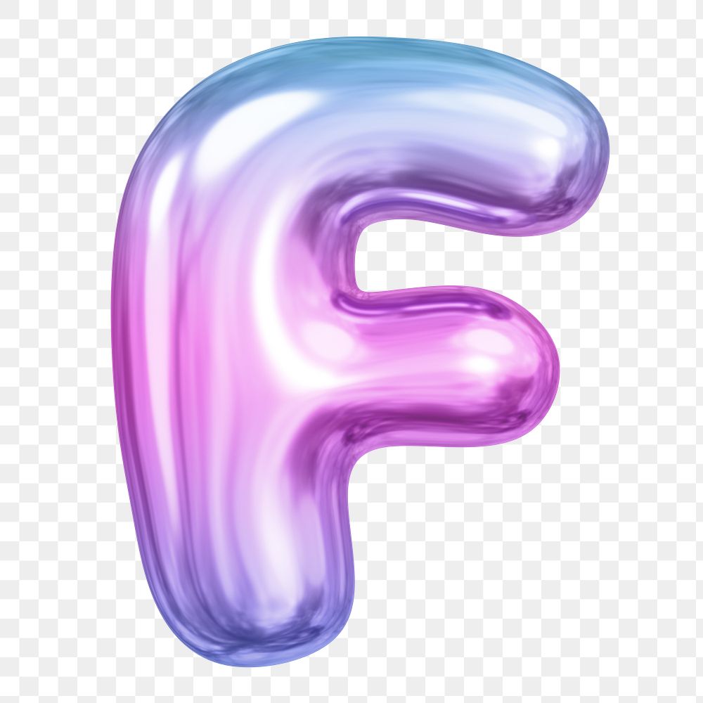 F letter png sticker, pink 3D gradient balloon English alphabet, transparent background
