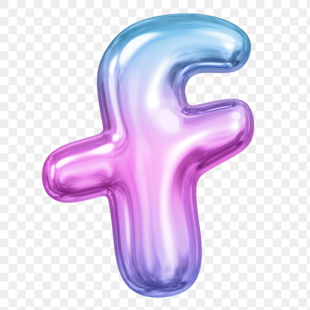 f letter png sticker, pink 3D gradient balloon English alphabet, transparent background