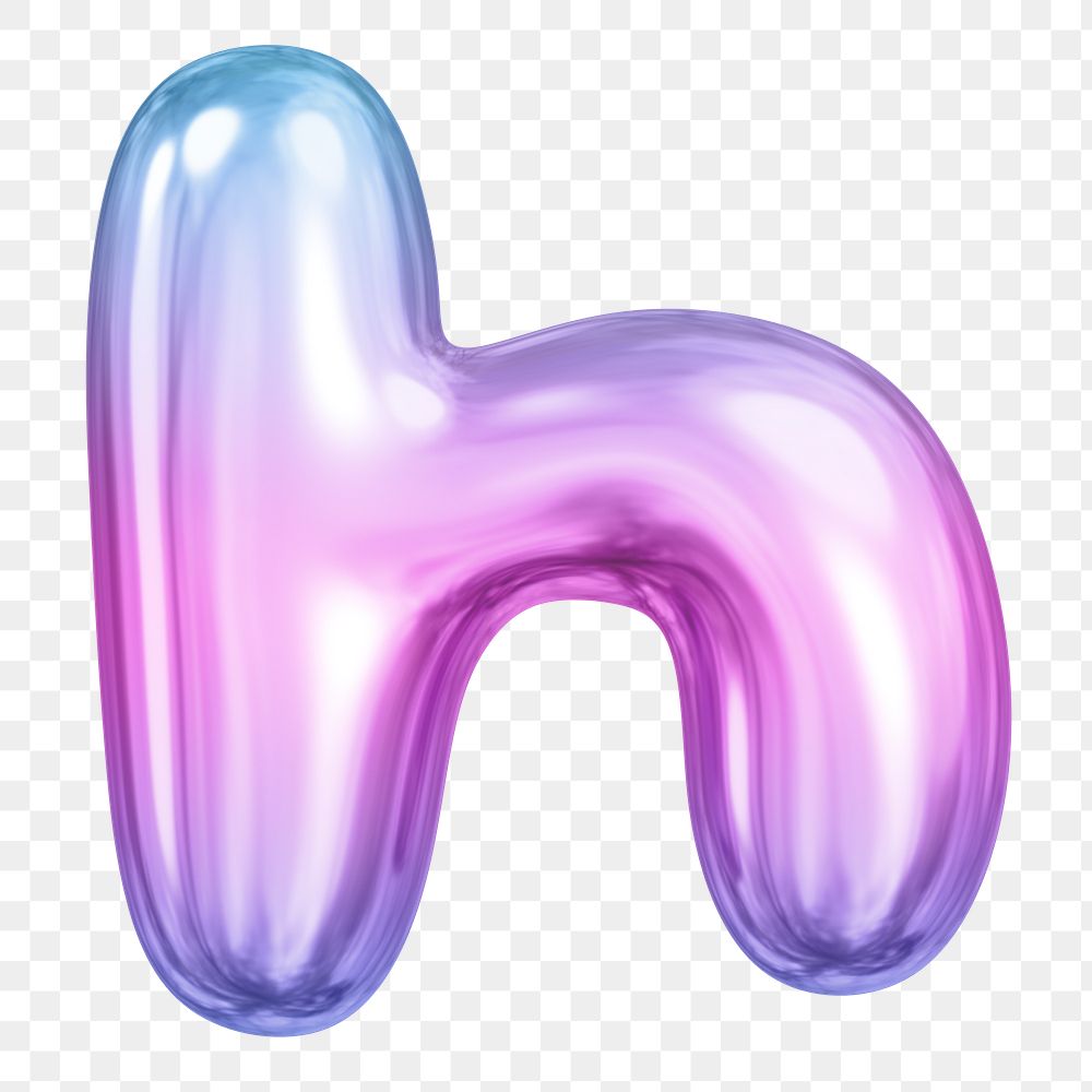 h letter png sticker, pink 3D gradient balloon English alphabet, transparent background