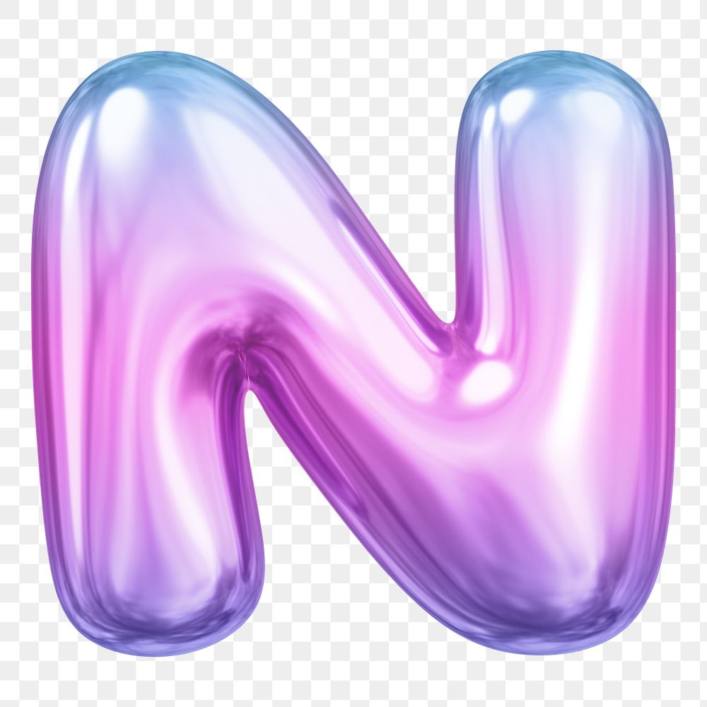 N letter png sticker, pink 3D gradient balloon English alphabet, transparent background