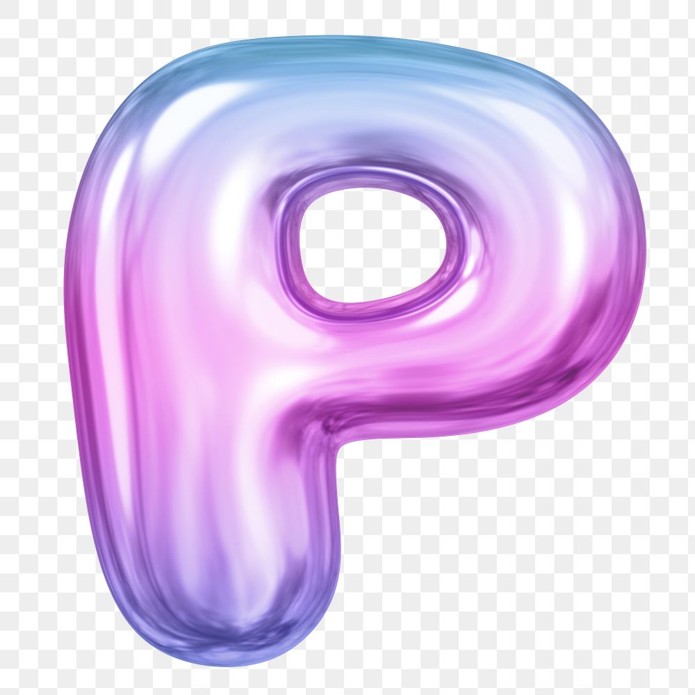 P letter png sticker, pink 3D gradient balloon English alphabet, transparent background