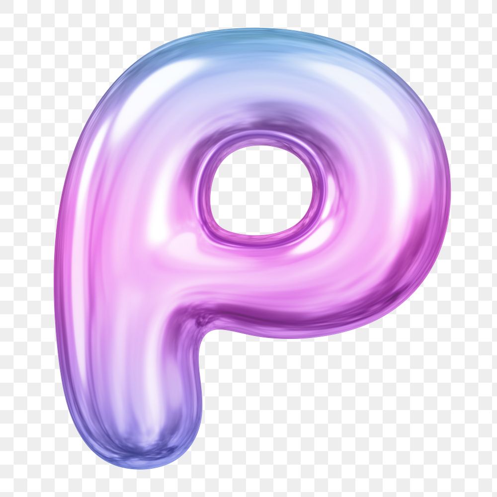 P letter png sticker, pink 3D gradient balloon English alphabet, transparent background