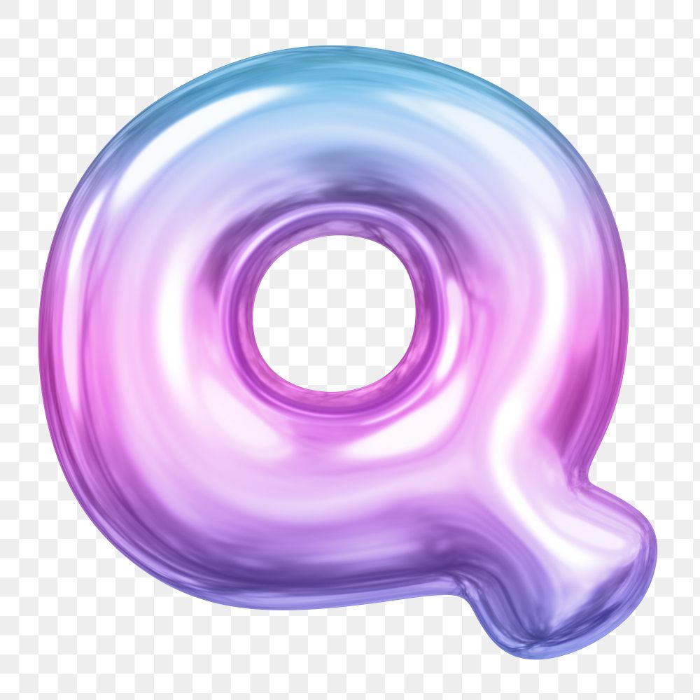 Q letter png sticker, pink 3D gradient balloon English alphabet, transparent background