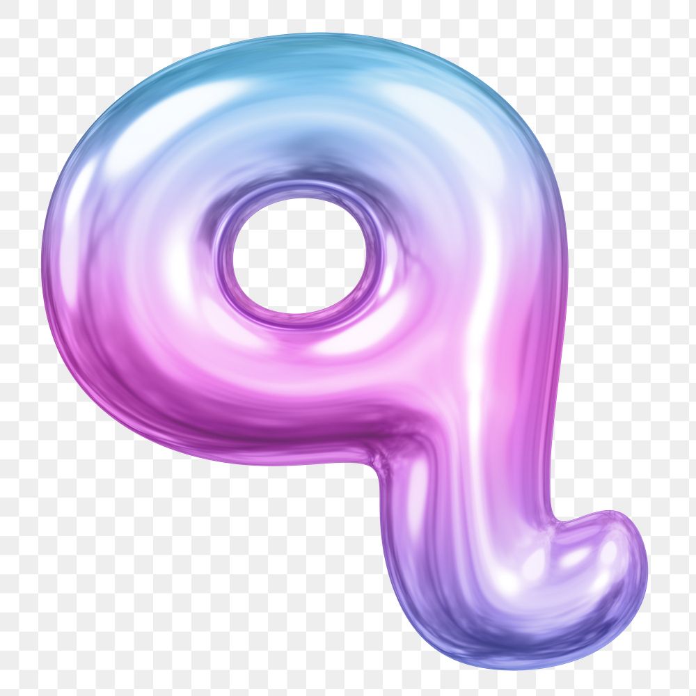 q letter png sticker, pink 3D gradient balloon English alphabet, transparent background