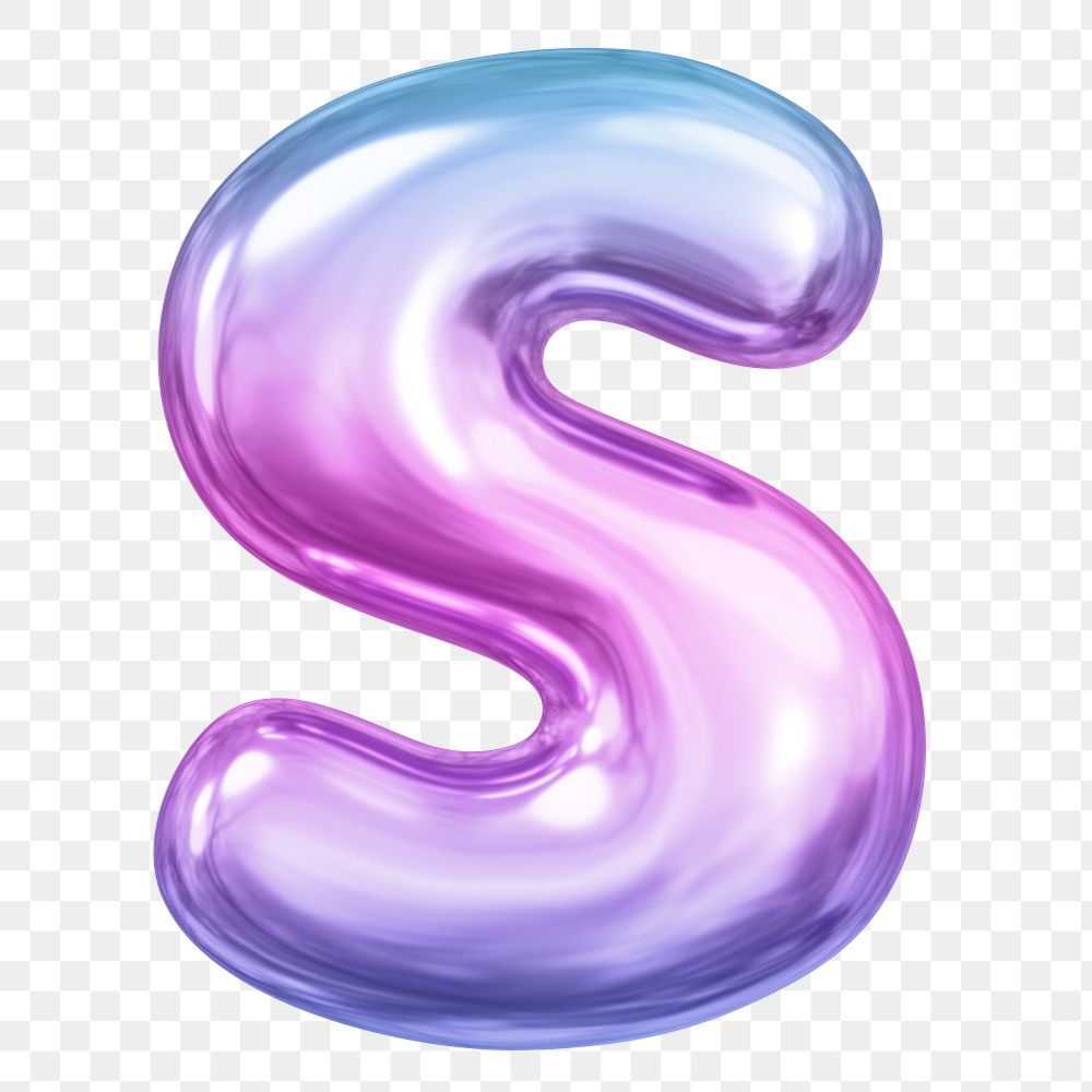 S png letter sticker, 3D gradient alphabet, transparent background