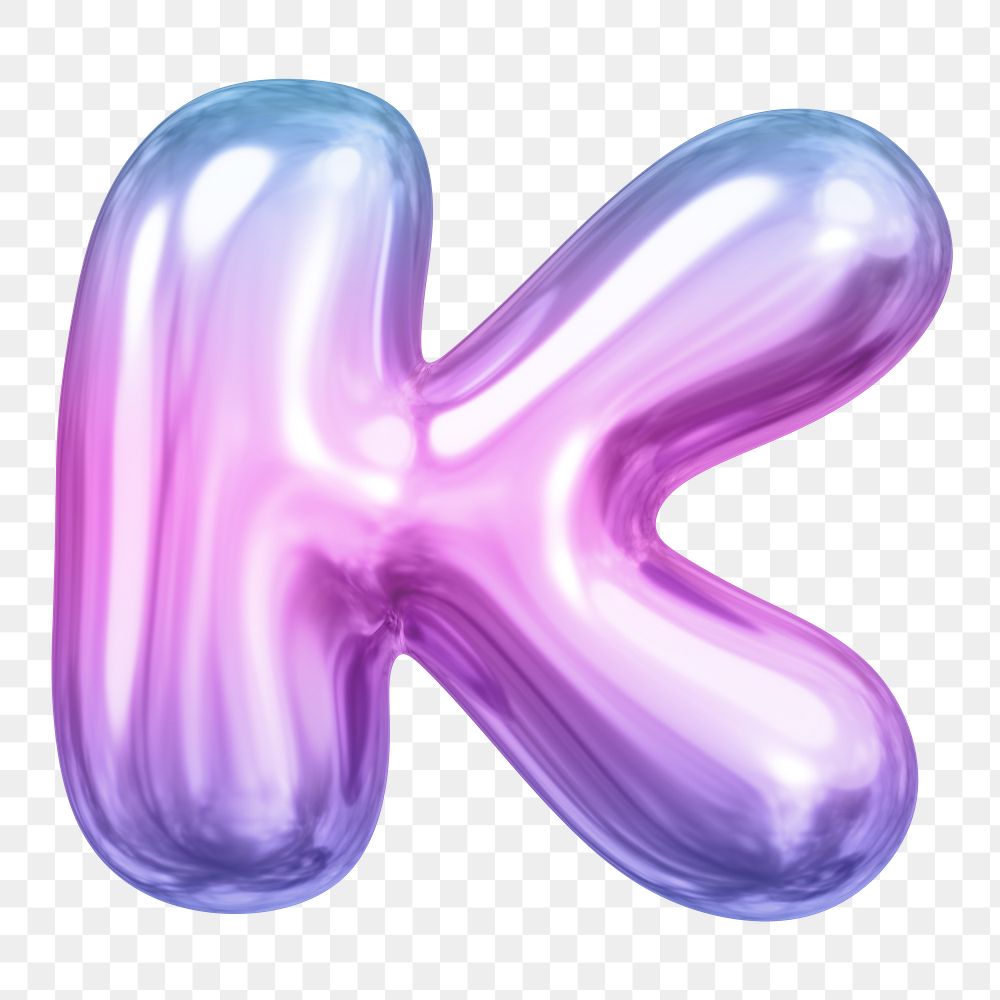 K letter png sticker, pink 3D gradient balloon English alphabet, transparent background