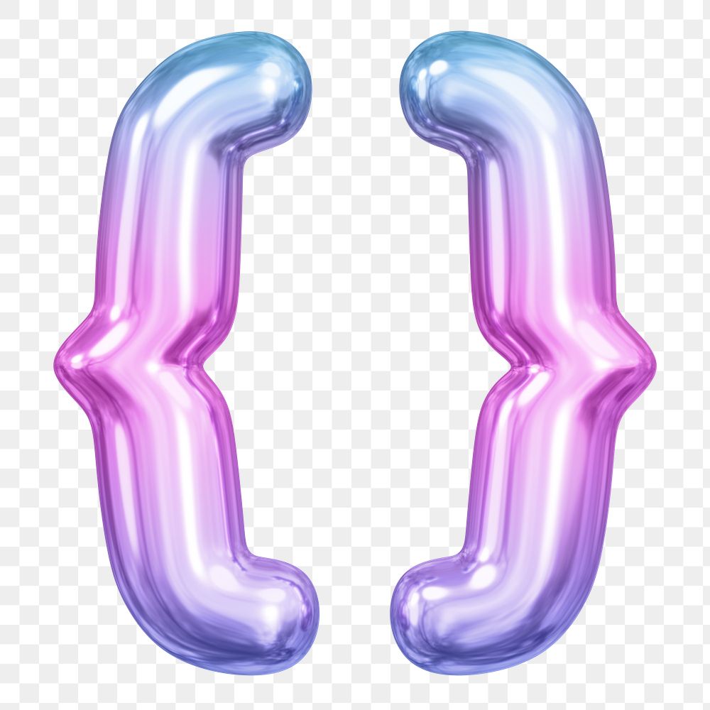 Curly brackets symbol png sticker, pink 3D gradient balloon design, transparent background