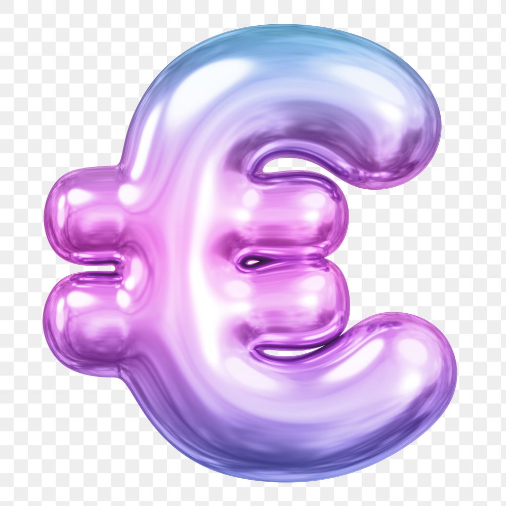 Euro currency sign png sticker, pink 3D gradient balloon, transparent background