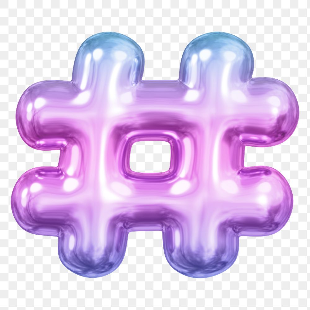 Hashtag symbol png sticker, pink 3D gradient balloon design, transparent background