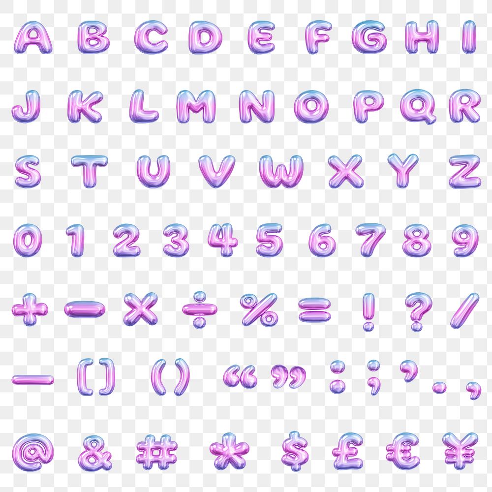 A-Z letters png sticker, 3D pink gradient balloon English alphabet set, transparent background