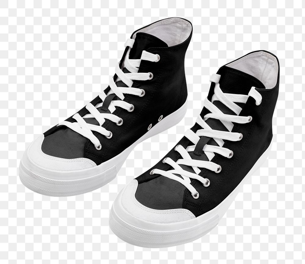 Png black sneakers sticker, transparent background