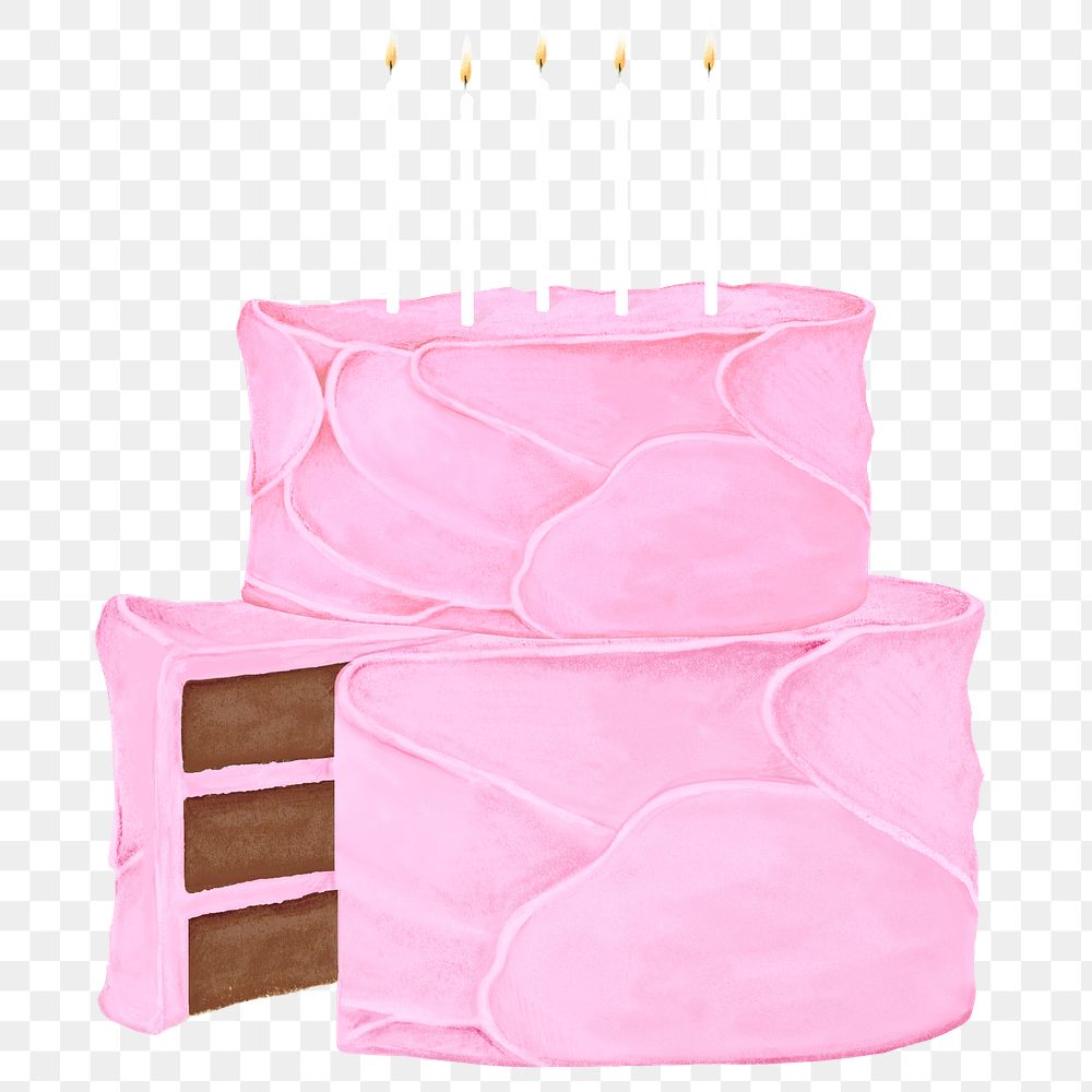 Pink birthday png cake sticker, transparent background