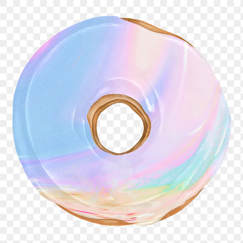 Holographic donut png sticker, transparent background