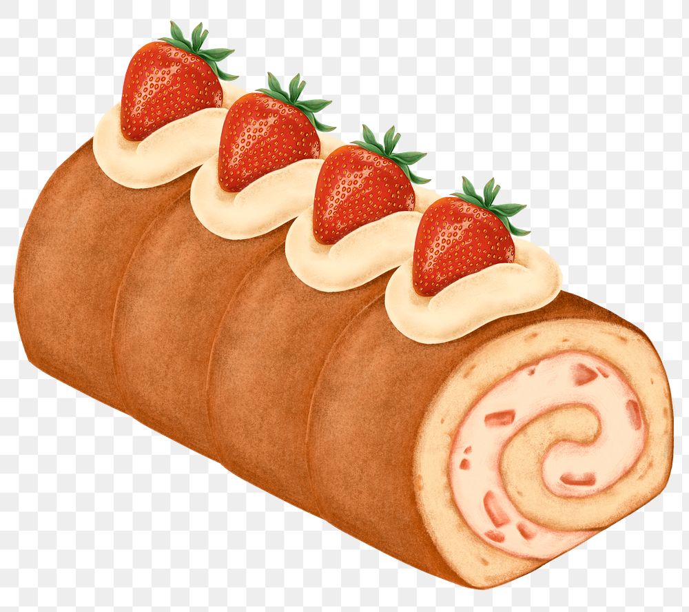 Strawberry roll cake png sticker, transparent background
