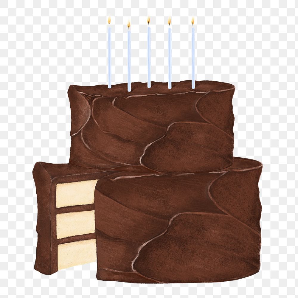 Chocolate birthday png cake sticker, transparent background