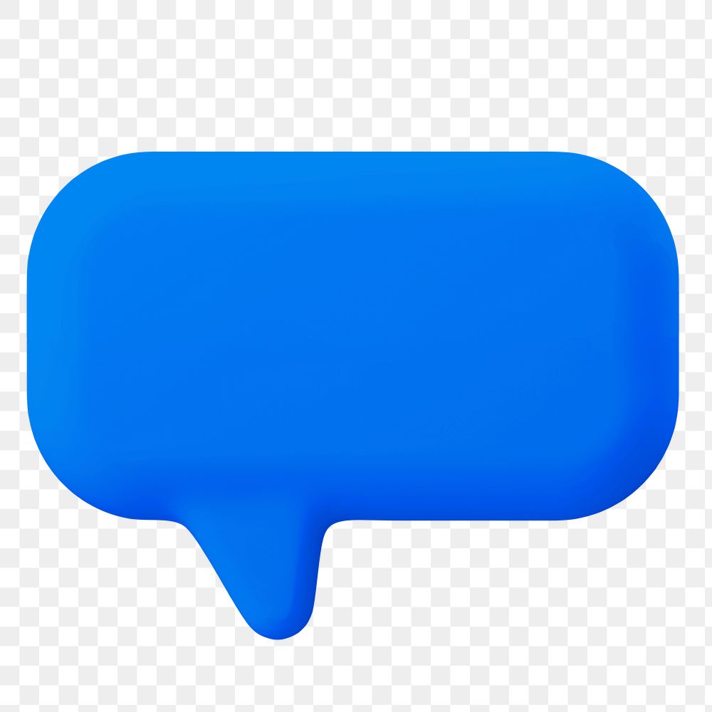 Blue speech bubble png sticker, 3D rendering shape, transparent background
