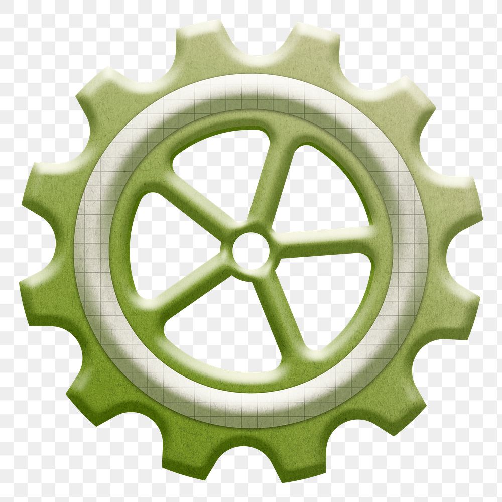 Green cogwheel png business sticker, transparent background 