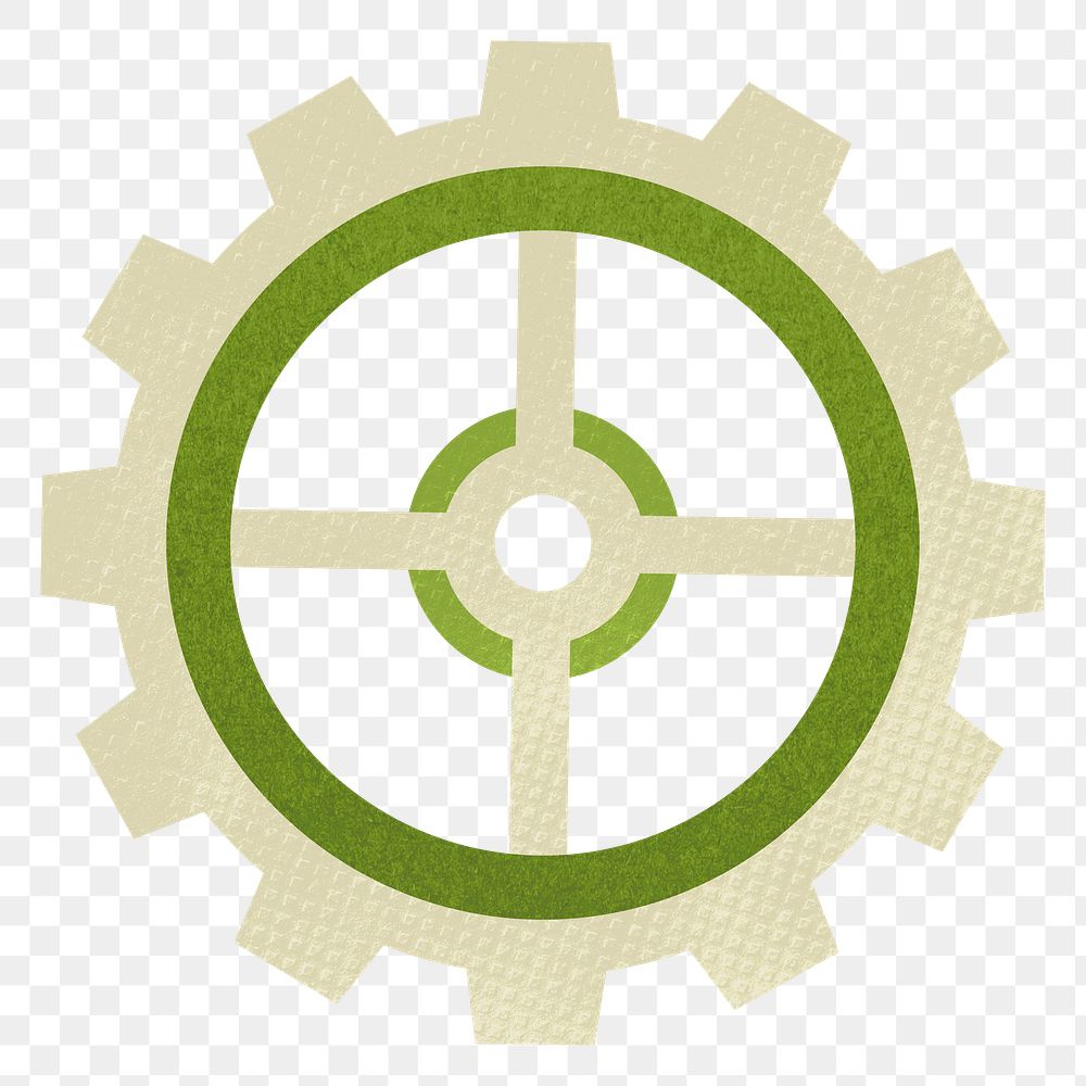 Green cogwheel png business sticker, transparent background 