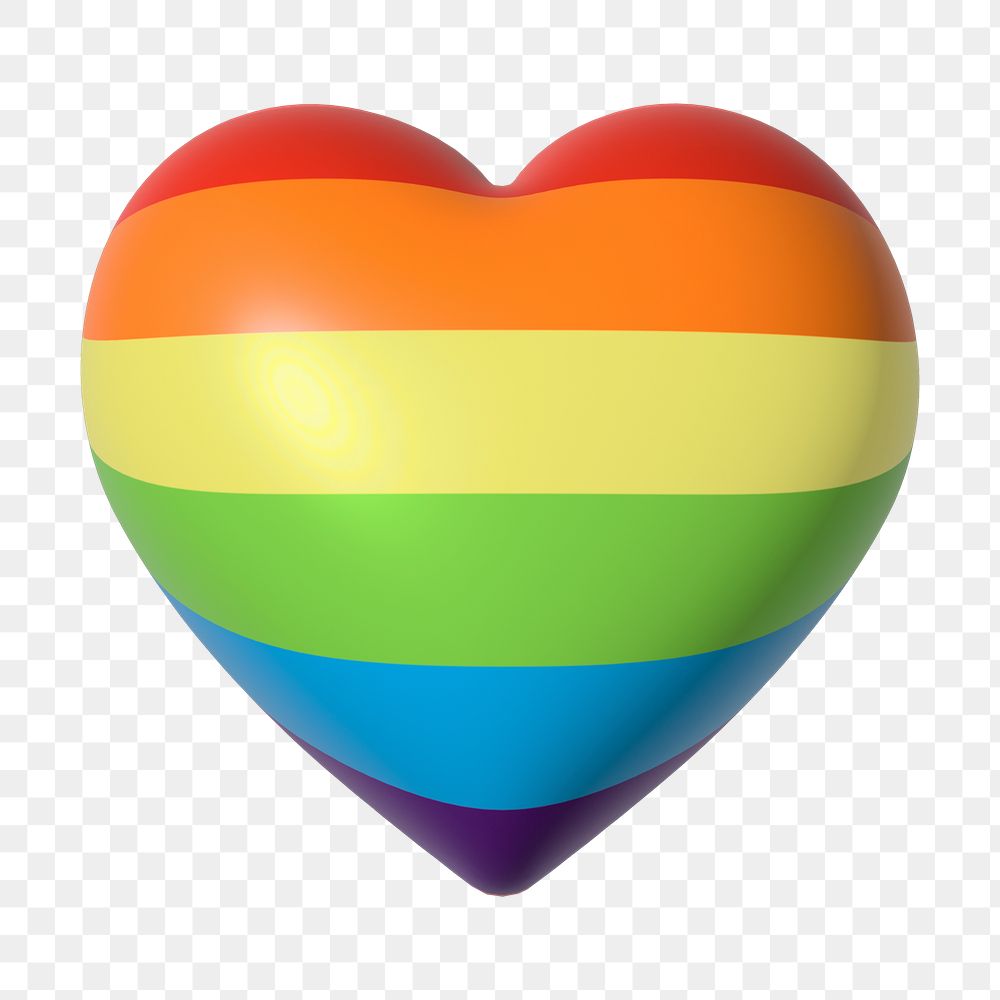 Png LGBTQ 3D heart illustration in rainbow pride flag color, transparent background