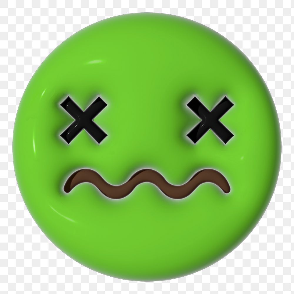 Png sickly-green face 3D emoticon, transparent background