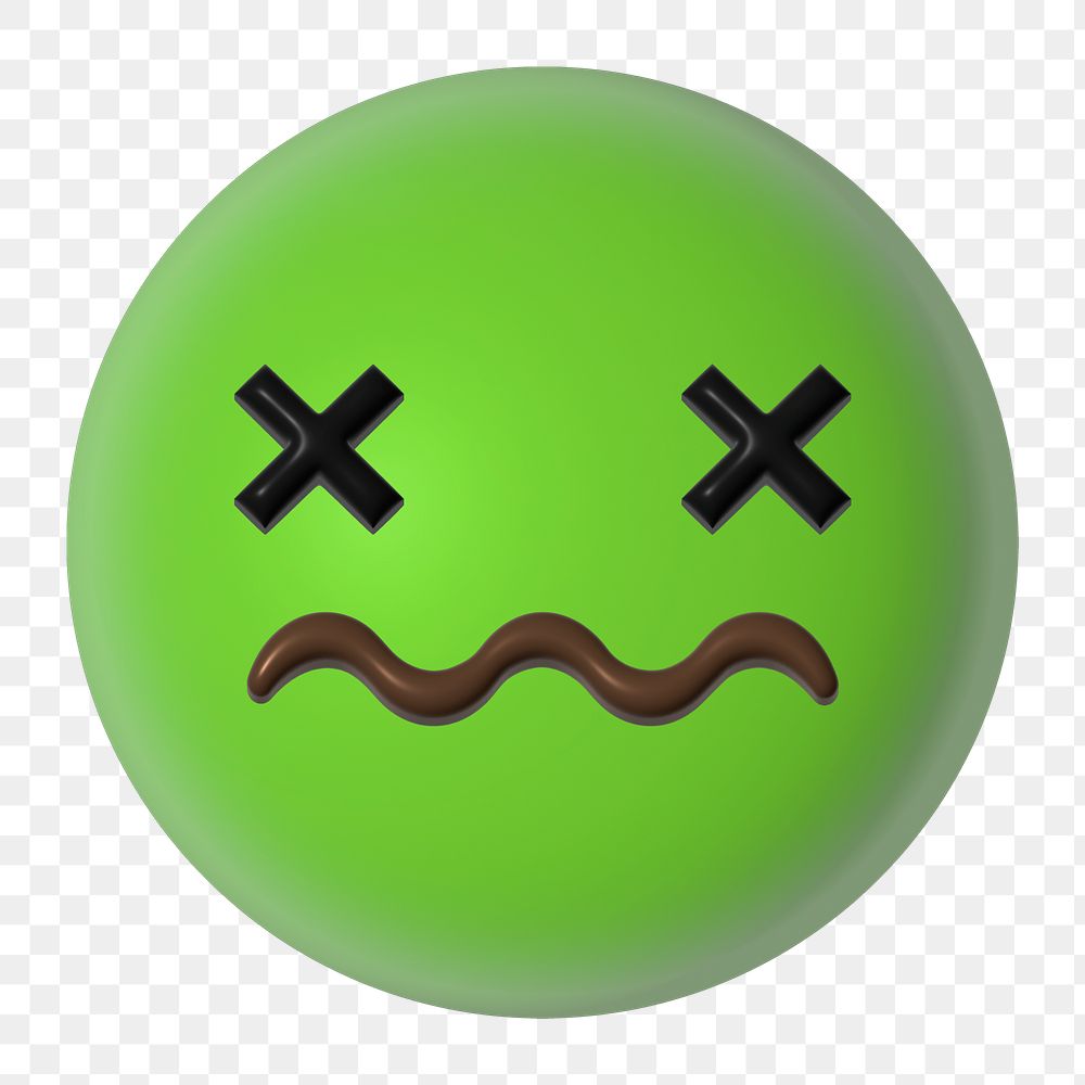 Png sickly-green face 3D emoticon, transparent background