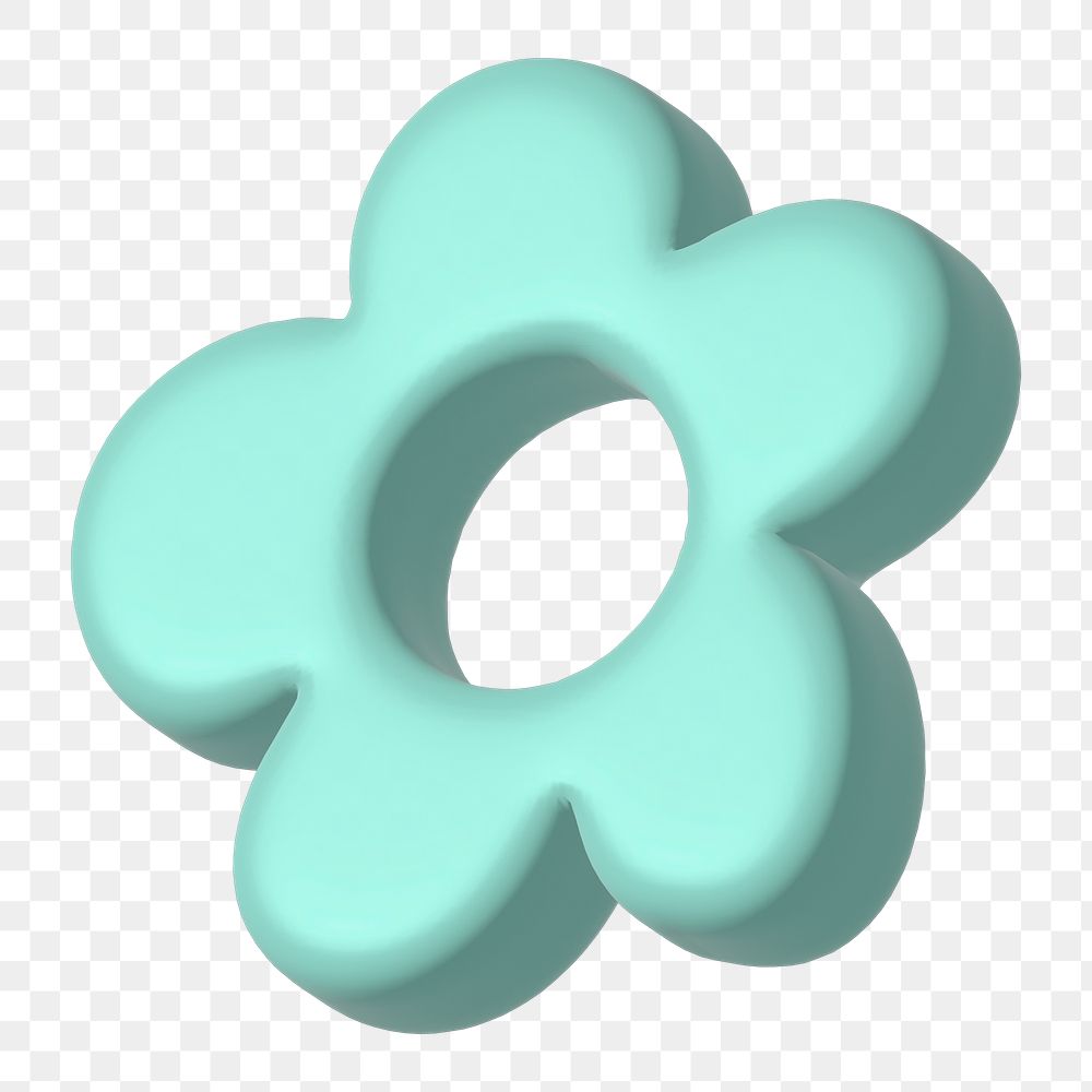 3D flower illustration png in pastel teal blue, transparent background