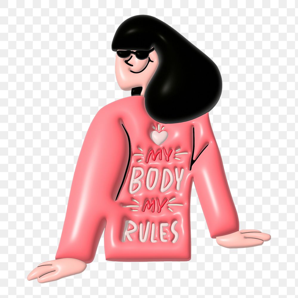 3D woman illustration png, my body my rules , transparent background