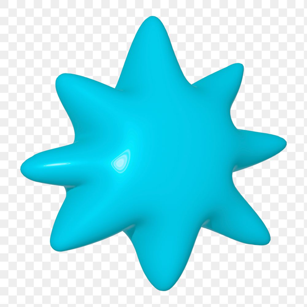 Png blue star 3D illustration , transparent background