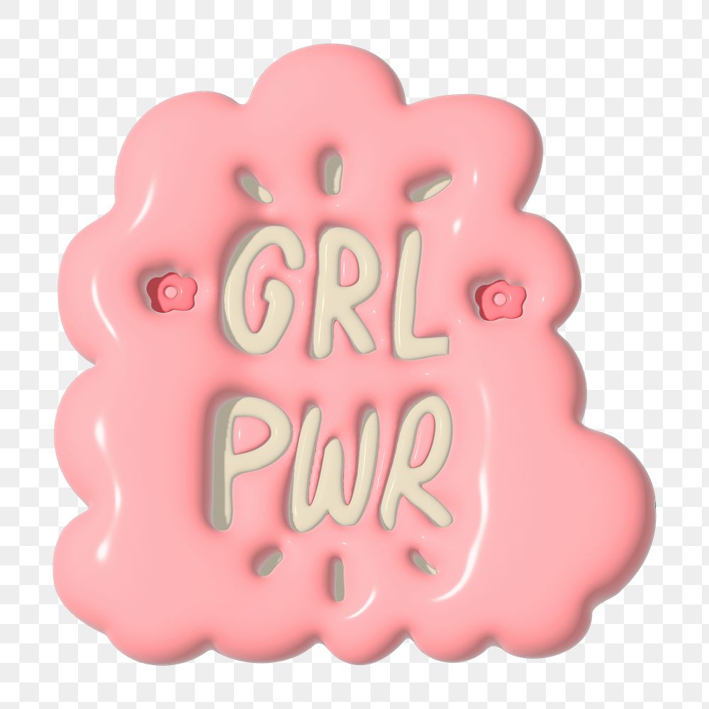 Png girl power 3D typography, transparent background