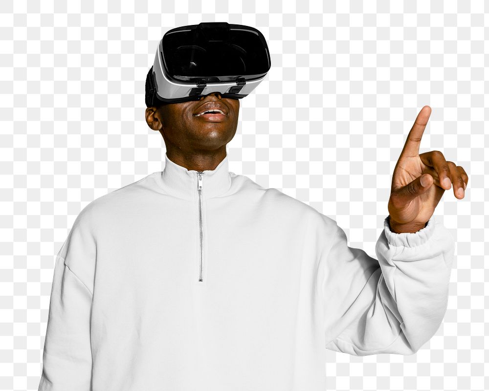 Man png wearing VR glasses, entertainment technology, transparent background