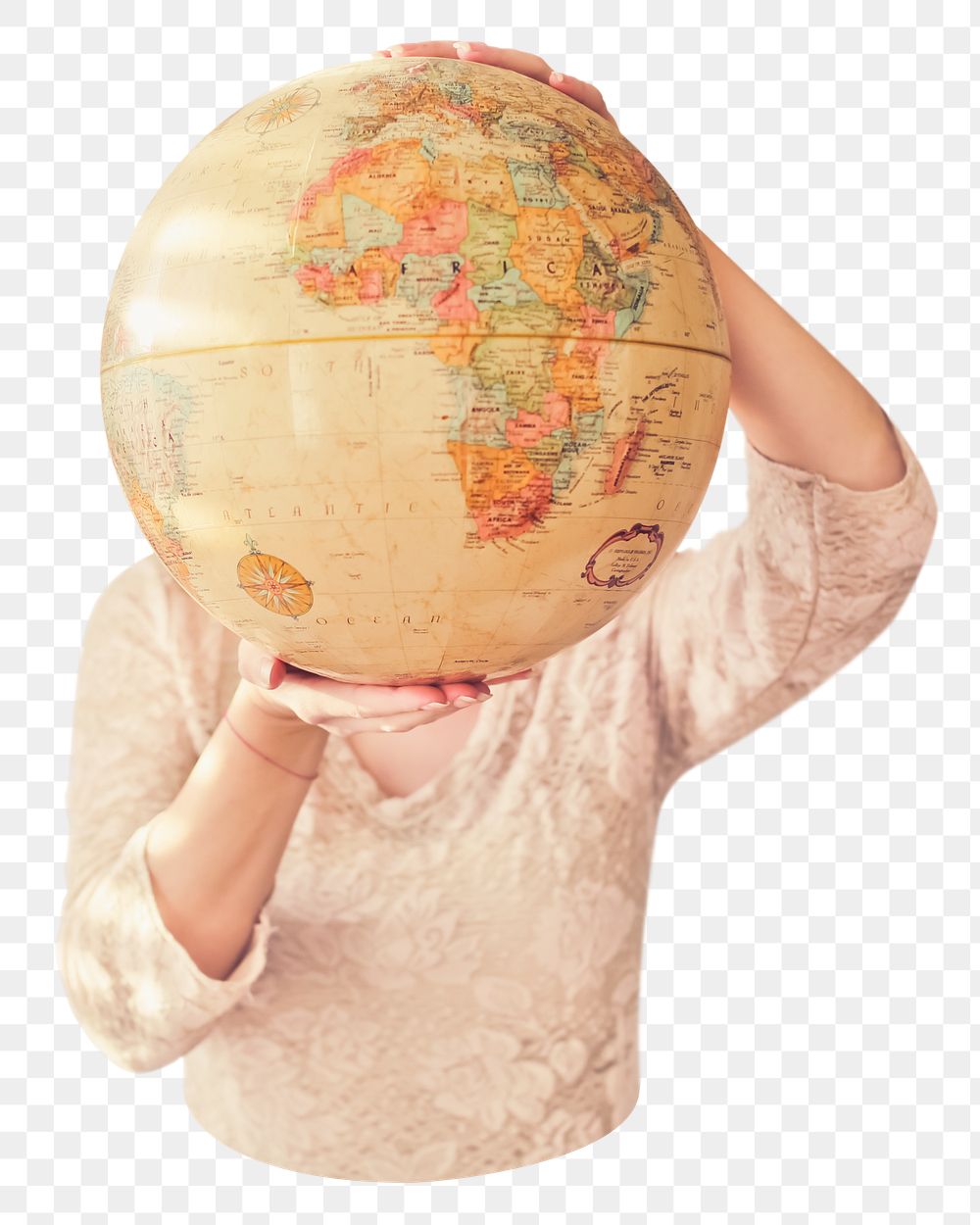 Png vintage educational globe sticker, transparent background