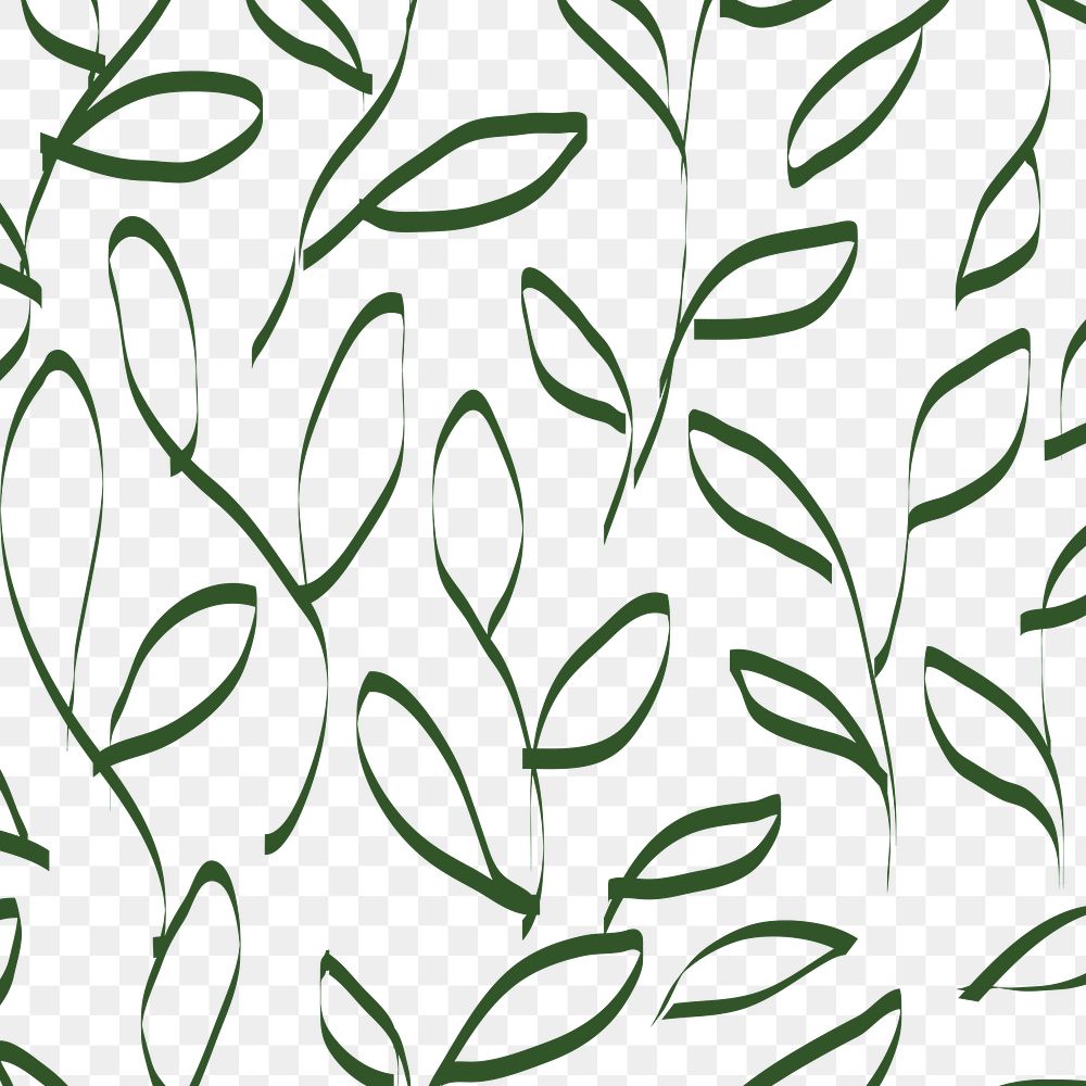 Leaf doodle png pattern, transparent background