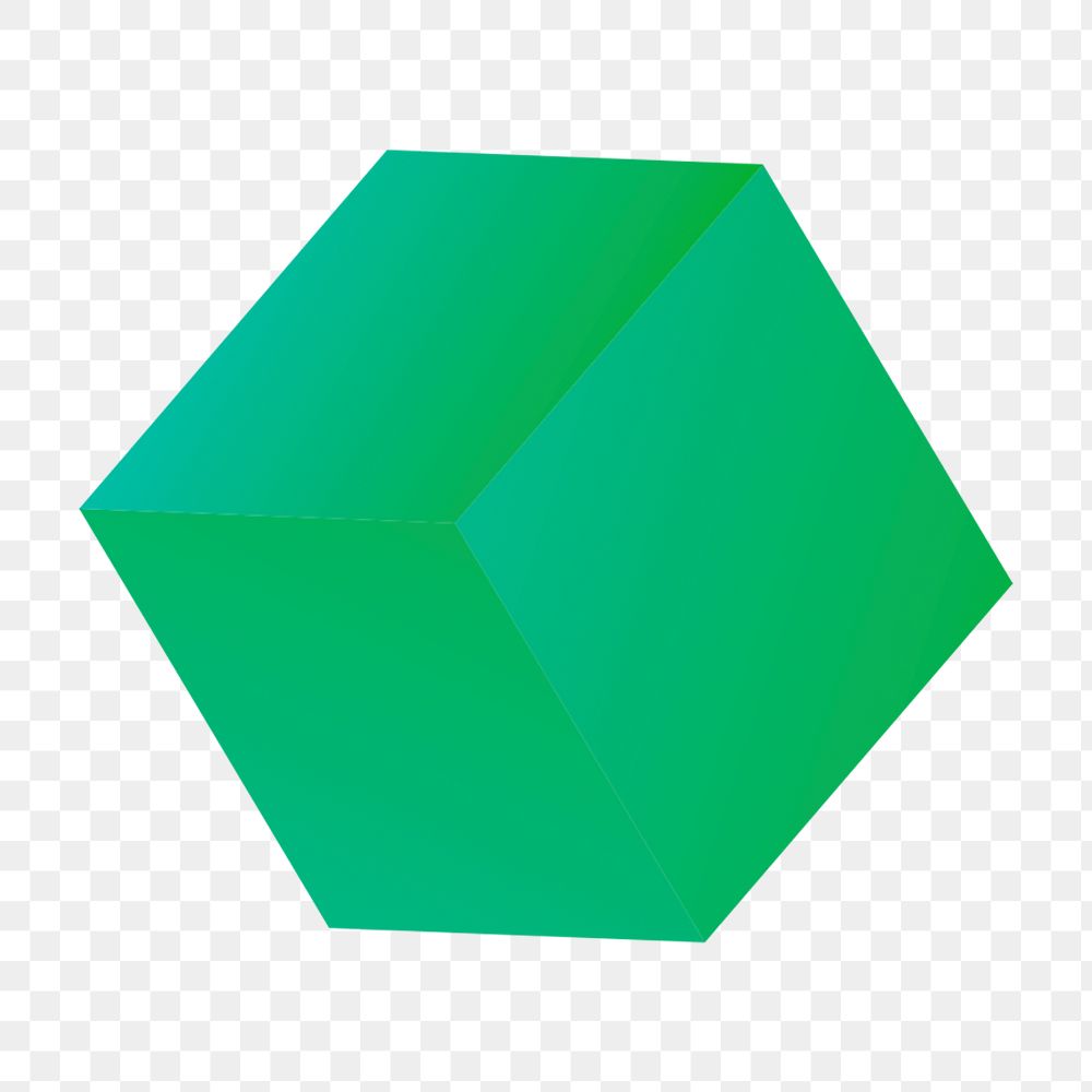 3D block png sticker, green shape, transparent background