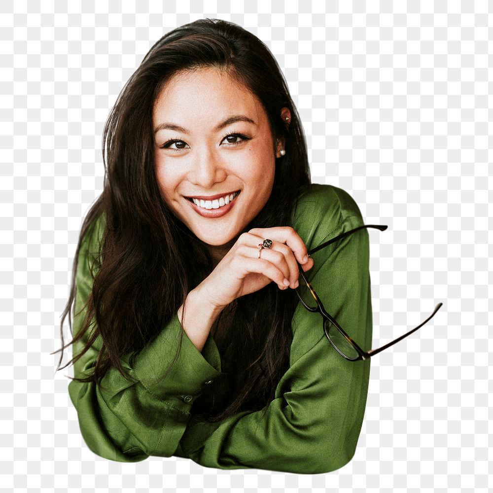 Png happy Asian woman sticker, transparent background