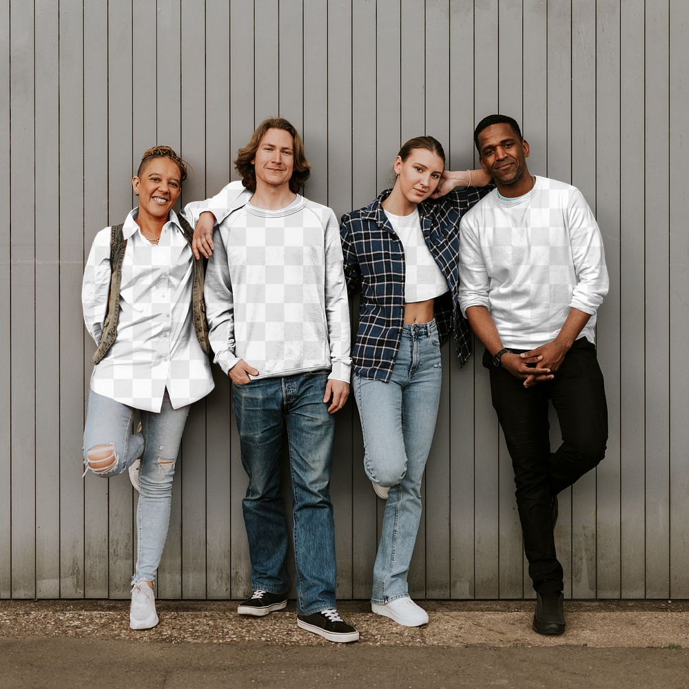 Tops png transparent mockup, diverse people clothing