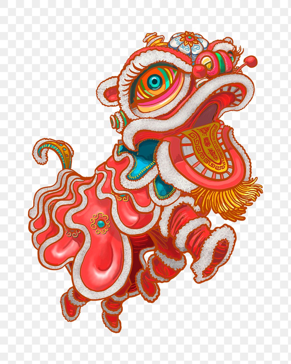 Chinese lion illustration png sticker, transparent background