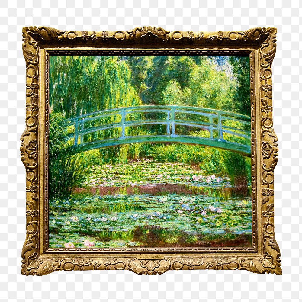 Monet’s artwork png Japanese Footbridge sticker, transparent background, remixed by rawpixel.