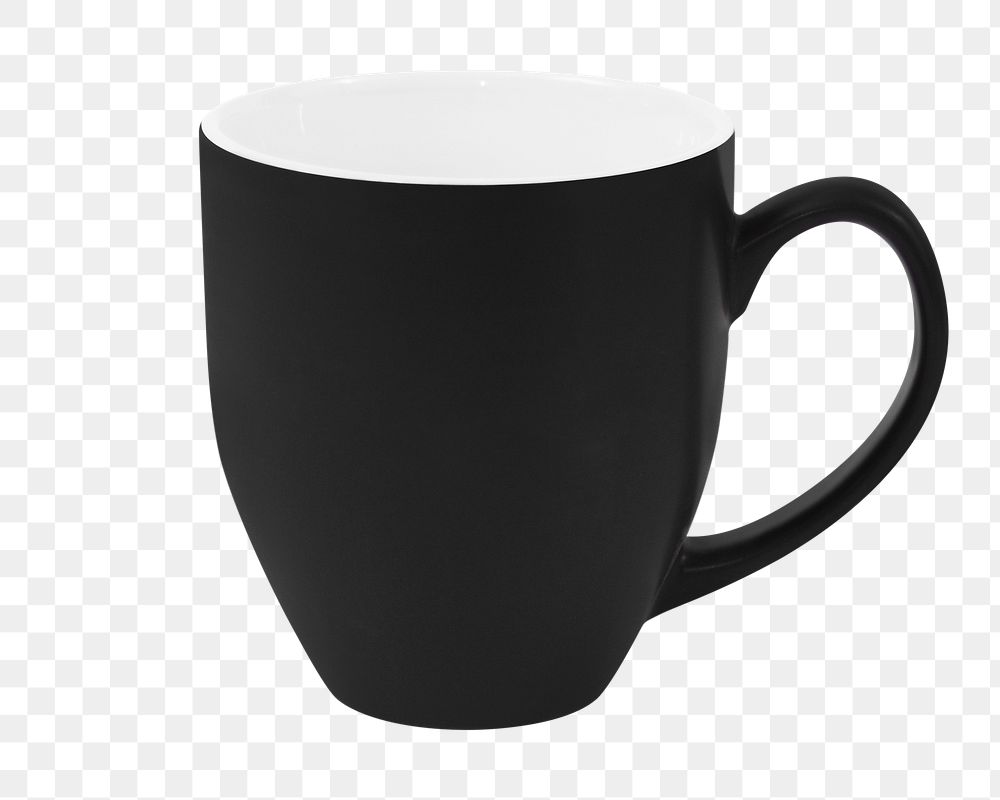 Png black ceramic mug sticker, transparent background